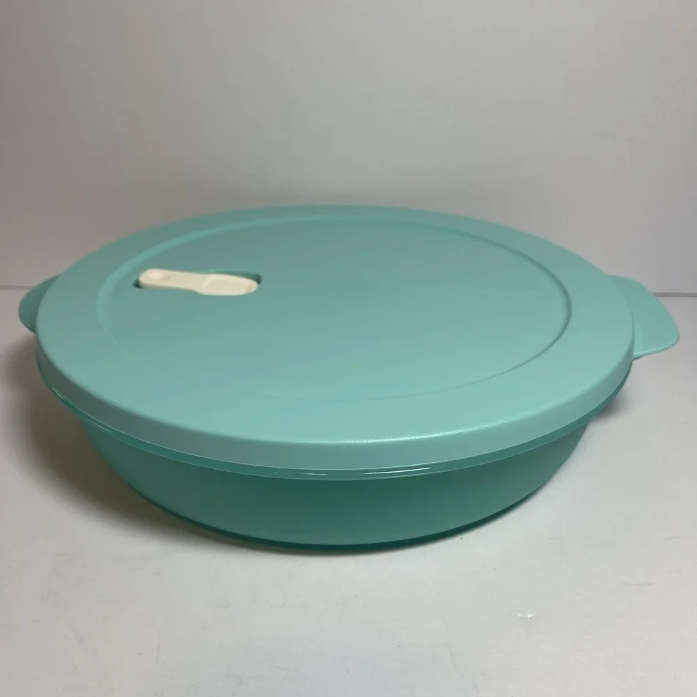 Tupperware Crystal Wave Plus #3284C Divided Container Dish w/ Lid Teal Blue Nice